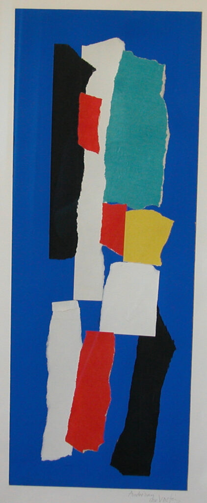 collage on blue paper by Andre van Vossen ca. 1954