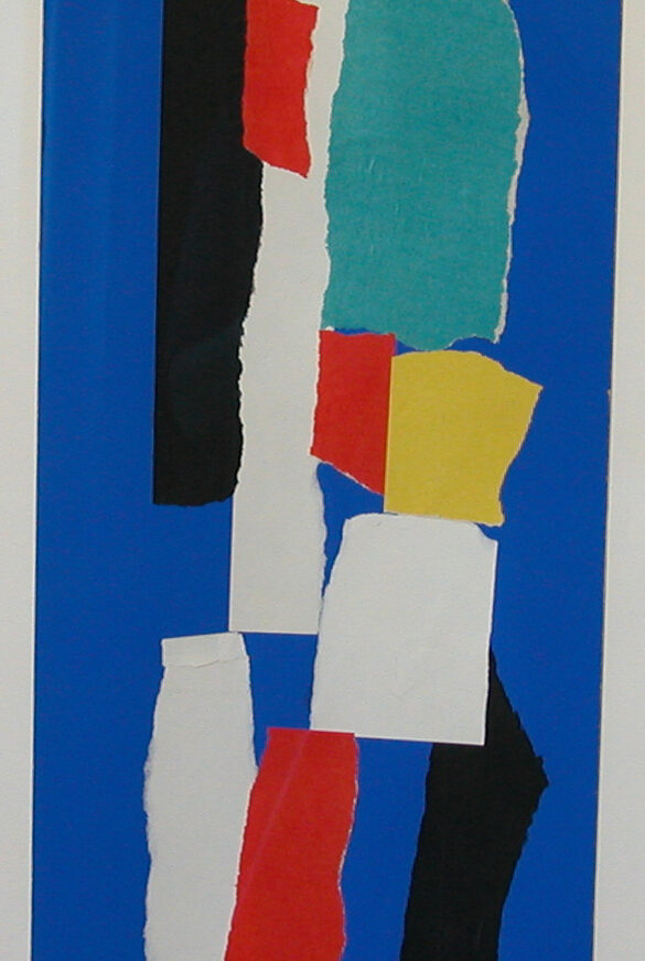 collage on blue paper by Andre van Vossen ca. 1954