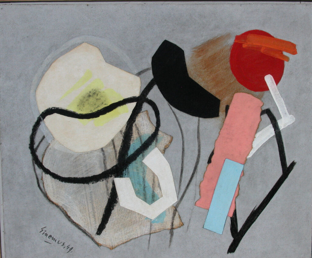 wim sinemus 1949 oil and collage on board