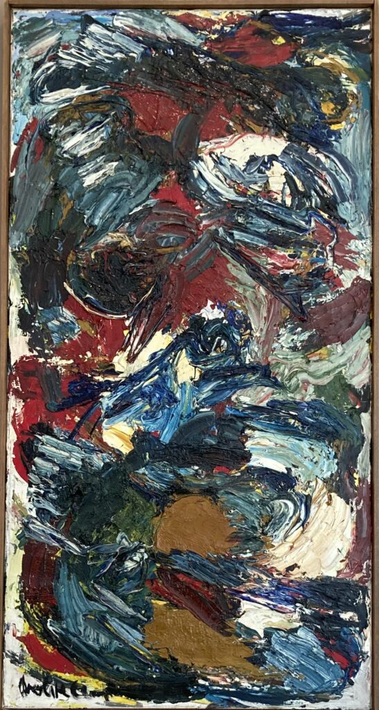 theo wolvecamp 1961 oil on canvas 'krachtsinspanning van een vogel'